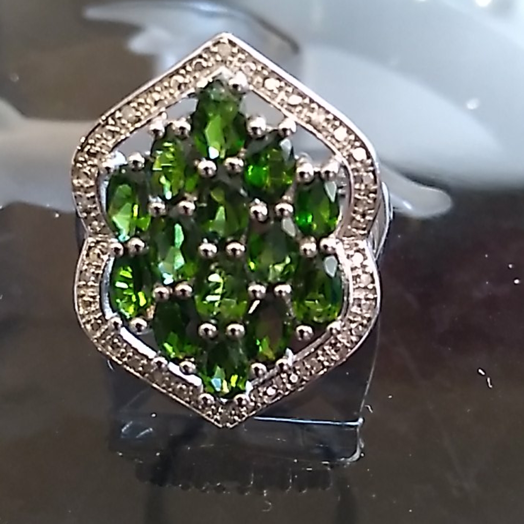 Never Worn Chrome Diopside/Diamond Sterling Ring